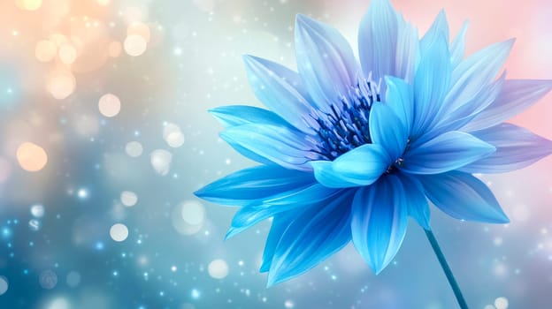 Blue cornflower flower, blurred background. Wild Blue Flowers Blooming. Closeup Image. AI generated