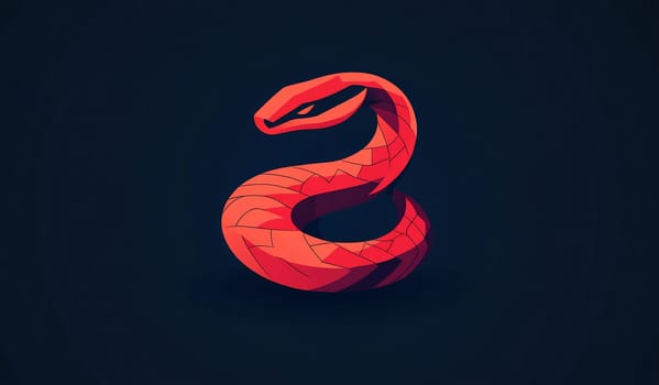A striking red snake with a geometric pattern twists against a dark background, showcasing a modern and artistic style.