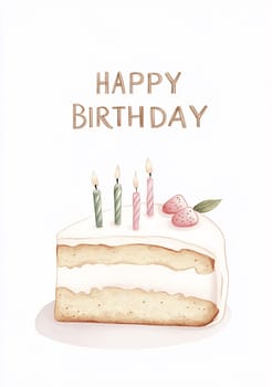 A decorative birthday cake with white frosting, candles, and fresh strawberries sits invitingly, highlighting a festive celebration.