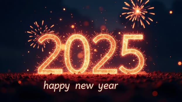 Colorful fireworks illuminate the night sky as the year 2025 is greeted with joy. The vibrant display creates a festive atmosphere, symbolizing hope and new beginnings for all.