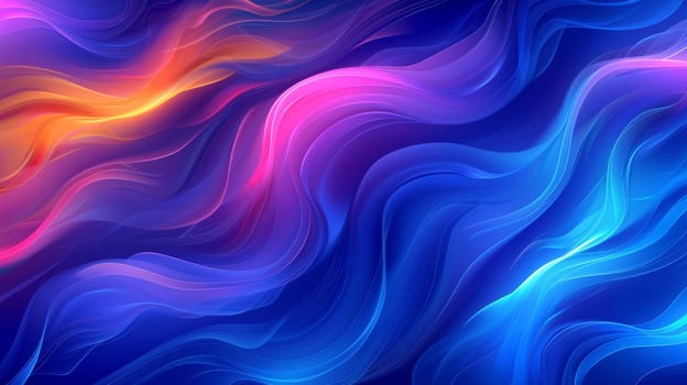 A mesmerizing abstract design features flowing blue and pink waves, creating a sense of motion and depth. The rich colors blend beautifully, evoking a dynamic and energetic atmosphere.