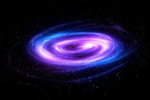 A vibrant galaxy displays swirling patterns of purple and blue against a dark backdrop, illustrating the beauty of cosmic formations.