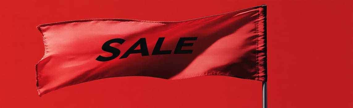 A bold red flag with the word sale printed in black flutters in the wind, attracting attention during a promotional event.