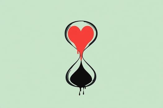 A heart shape drips red paint above a black spade shape, all set against a light green background, creating a striking visual contrast.