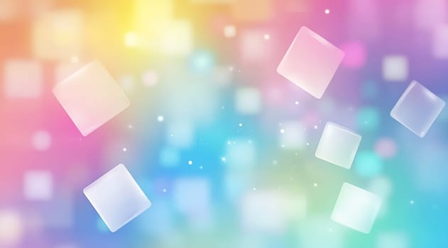 Vibrant background featuring soft pastel colors with floating geometric shapes creating a serene and dreamy atmosphere.