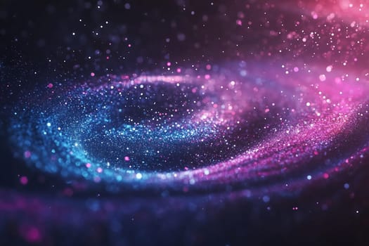 Vibrant colors flow together in a surreal cosmic swirl, with bright particles sparkling against a dark background, evoking a sense of wonder.