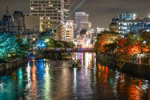 Light up and Yokohama skyline of Ooka River. Shooting Location: Yokohama-city kanagawa prefecture
