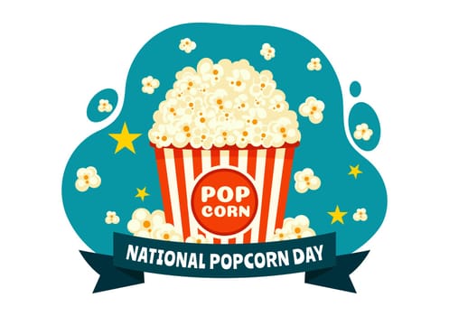National Popcorn Day Vector Illustration on January 19th Featuring a Big Box of Popcorn for Enjoying Movies in a Flat Style Cartoon Background