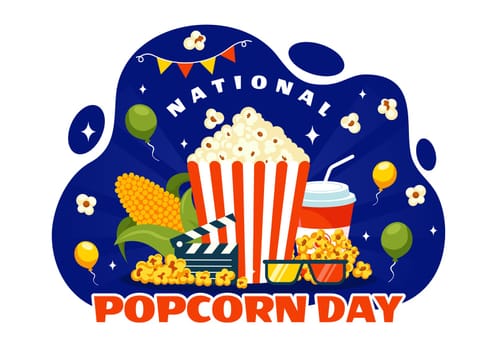National Popcorn Day Vector Illustration on January 19th Featuring a Big Box of Popcorn for Enjoying Movies in a Flat Style Cartoon Background