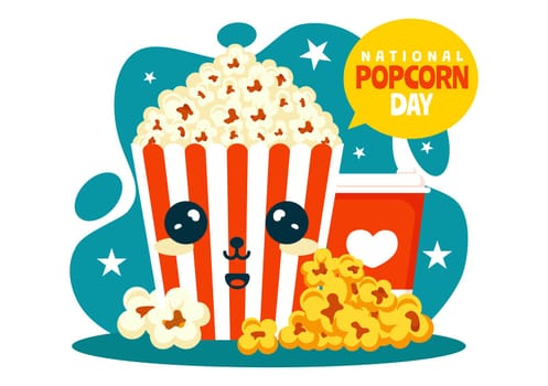 National Popcorn Day Vector Illustration on January 19th Featuring a Big Box of Popcorn for Enjoying Movies in a Flat Style Cartoon Background