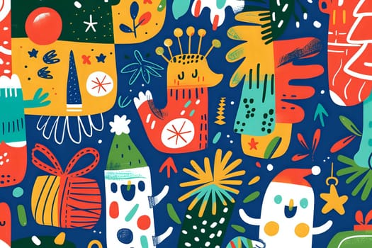 Vibrant Holiday Abstract Art: Festive Shapes, Colors, and Designs Celebrate the Season Joyfully and Creatively with Whimsical Winter Wonderland Imagery.