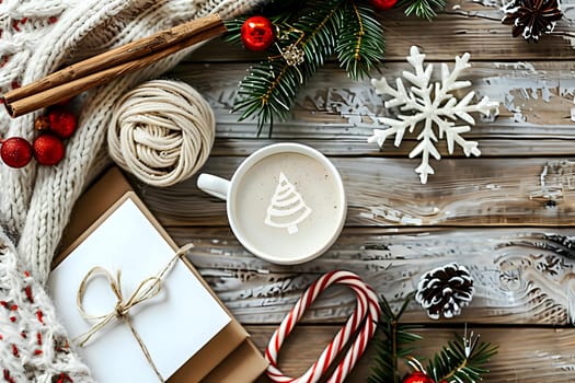 Cozy Winter Scene: A Warm Drink, Festive Decorations, and Gifts Await, Creating a Serene and Joyful Holiday Atmosphere.