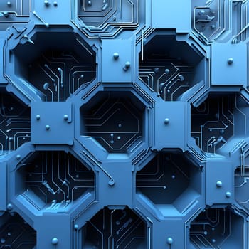 interlocking geometric shapes that morph into circuits