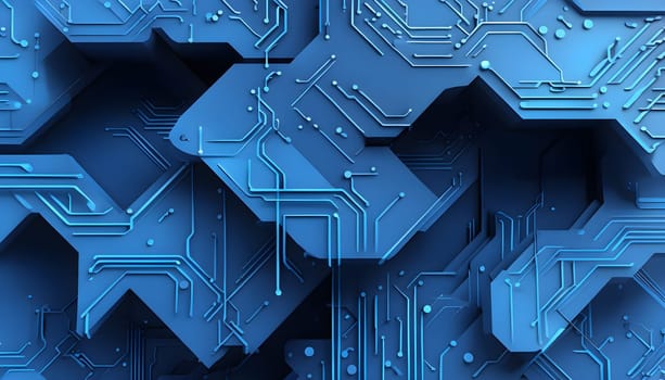 interlocking geometric shapes that morph into circuits