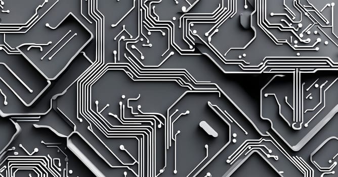interlocking geometric shapes that morph into circuits