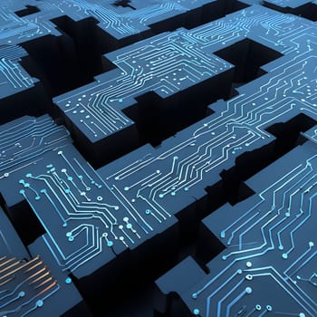 interlocking geometric shapes that morph into circuits