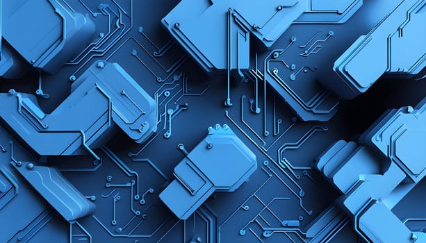interlocking geometric shapes that morph into circuits