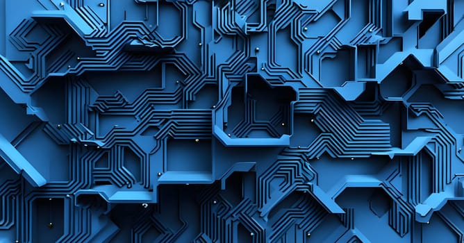 interlocking geometric shapes that morph into circuits