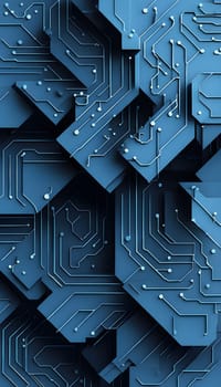 interlocking geometric shapes that morph into circuits