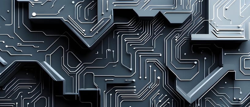 interlocking geometric shapes that morph into circuits