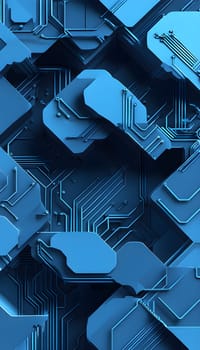 interlocking geometric shapes that morph into circuits