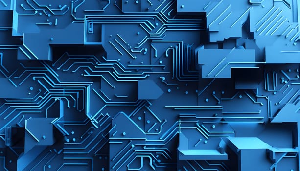 interlocking geometric shapes that morph into circuits