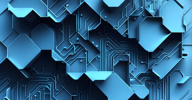 interlocking geometric shapes that morph into circuits