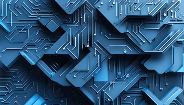 interlocking geometric shapes that morph into circuits