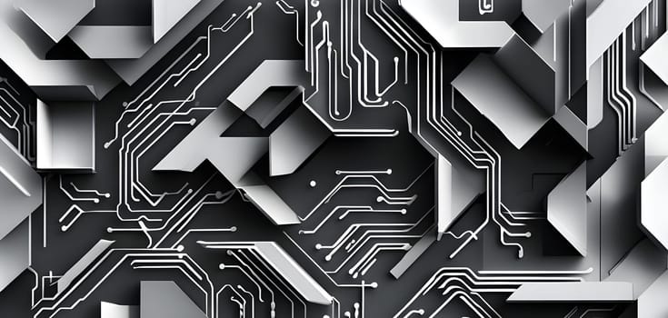 interlocking geometric shapes that morph into circuits