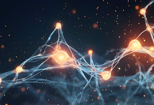flowing neural network, with glowing nodes connecting and disconnecting in a smooth and rhythmic pattern