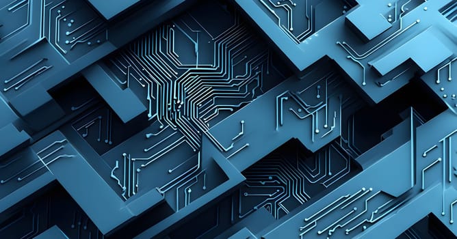 interlocking geometric shapes that morph into circuits