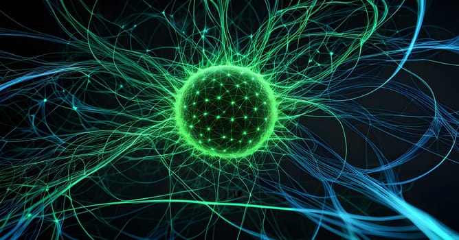 flowing neural network, with glowing nodes connecting and disconnecting in a smooth and rhythmic pattern