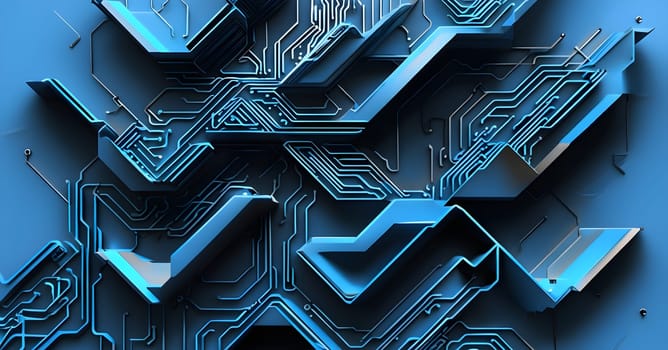 interlocking geometric shapes that morph into circuits
