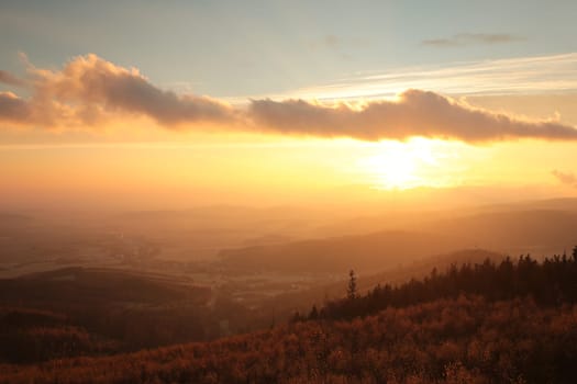 Sunrise over the valleys, Poland