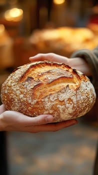 passing a loaf of bread from one hand to another, symbolizing sharing and human ties. AI generative.