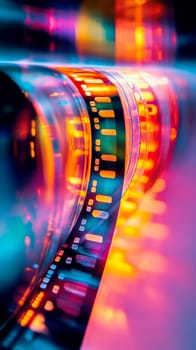 Poster of film negative on gold background with double exposure photography. AI generative.