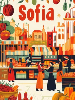 A bustling market in Sofia displays a variety of fresh produce.