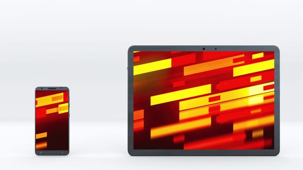 Smartphone and tablet with technology screen. Computer generated