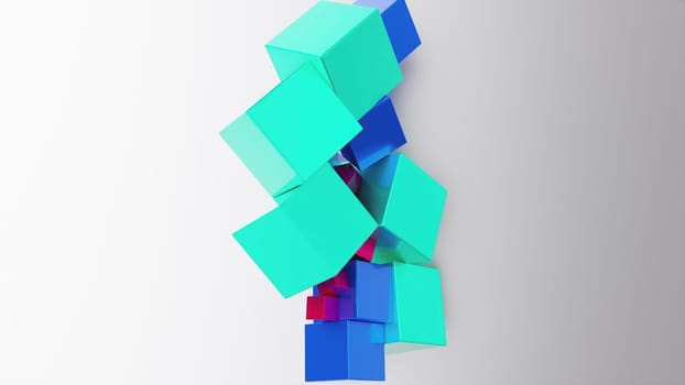 Multicolored cubes in a row. Computer generated