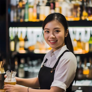 Smiling Bartender Professional Nightlife Barkeeper Woman Female Bar Worker