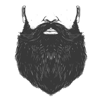 A Detailed Black and White Illustration of a Man's Full Beard