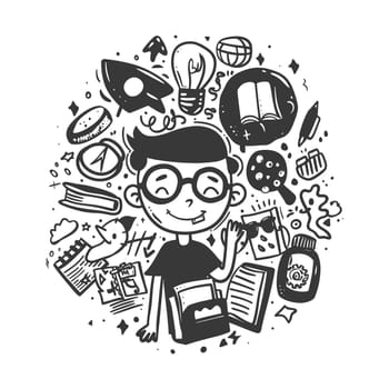 A Doodle Illustration of a Boy Surrounded by Educational Symbols