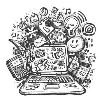 A Doodle-Style Illustration Depicting the Modern Digital Landscape