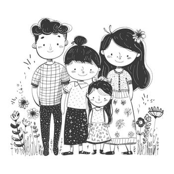 A Family of Four Standing Together in a Field of Flowers