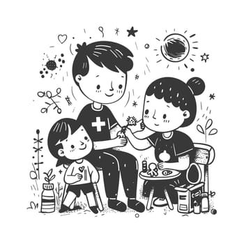 A Family of Three with a Young Daughter, Sitting in a Garden Setting