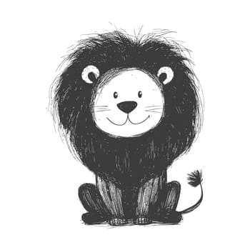 A Hand-Drawn Black and White Illustration of a Sitting Lion