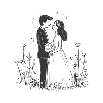 A Groom and Bride in Love, Surrounded by Flowers