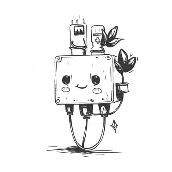 A Hand-Drawn Cartoon Robot With A Flower Growing From Its Top