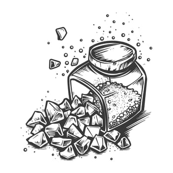 A Hand-Drawn Illustration of a Jar with Spilled Sugar Cubes
