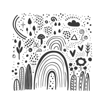 A Hand-Drawn Illustration of a Rainbow in a Forest Setting